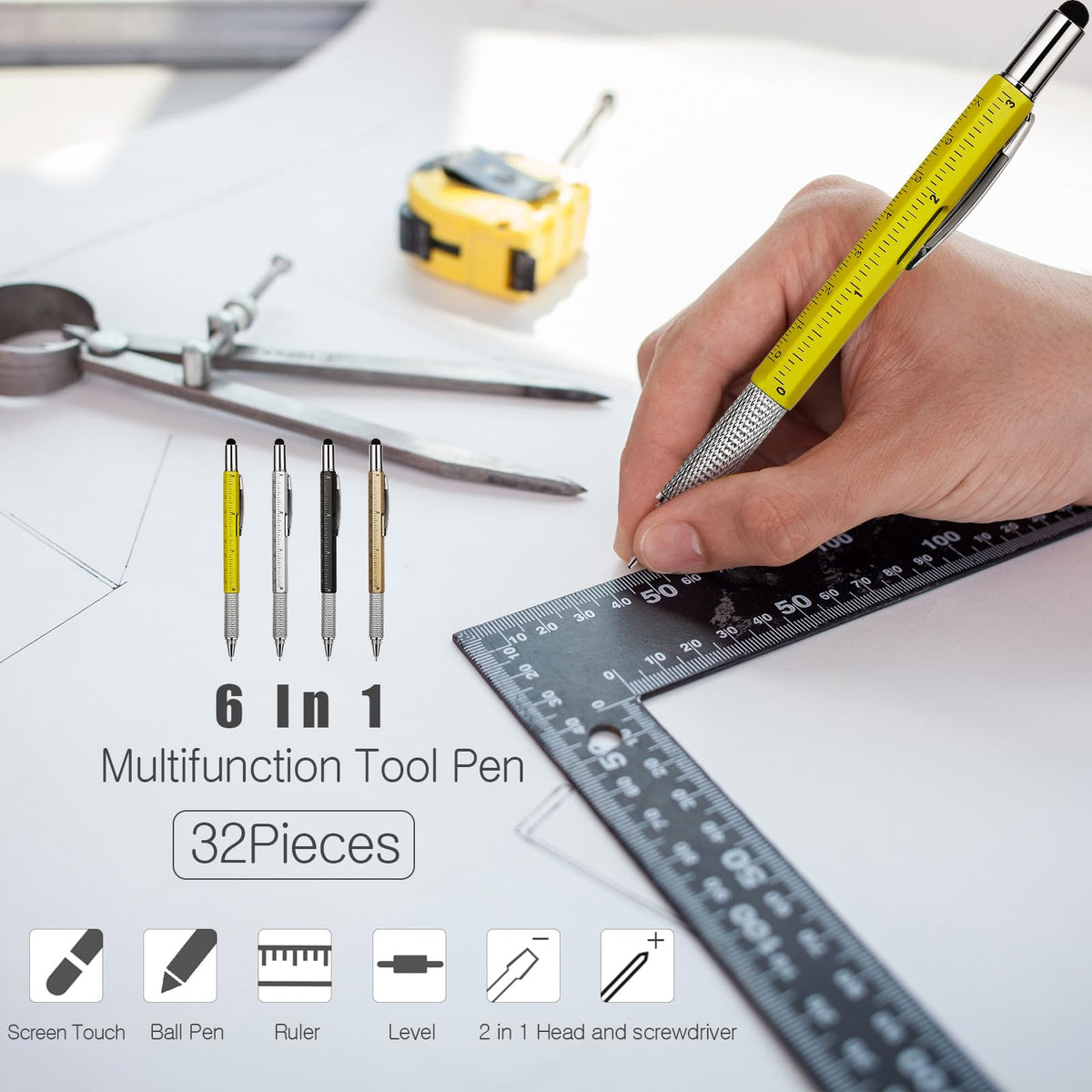 Zonon 32 Pack 6-in-1 Multitool Pens,8 Mixed Colors