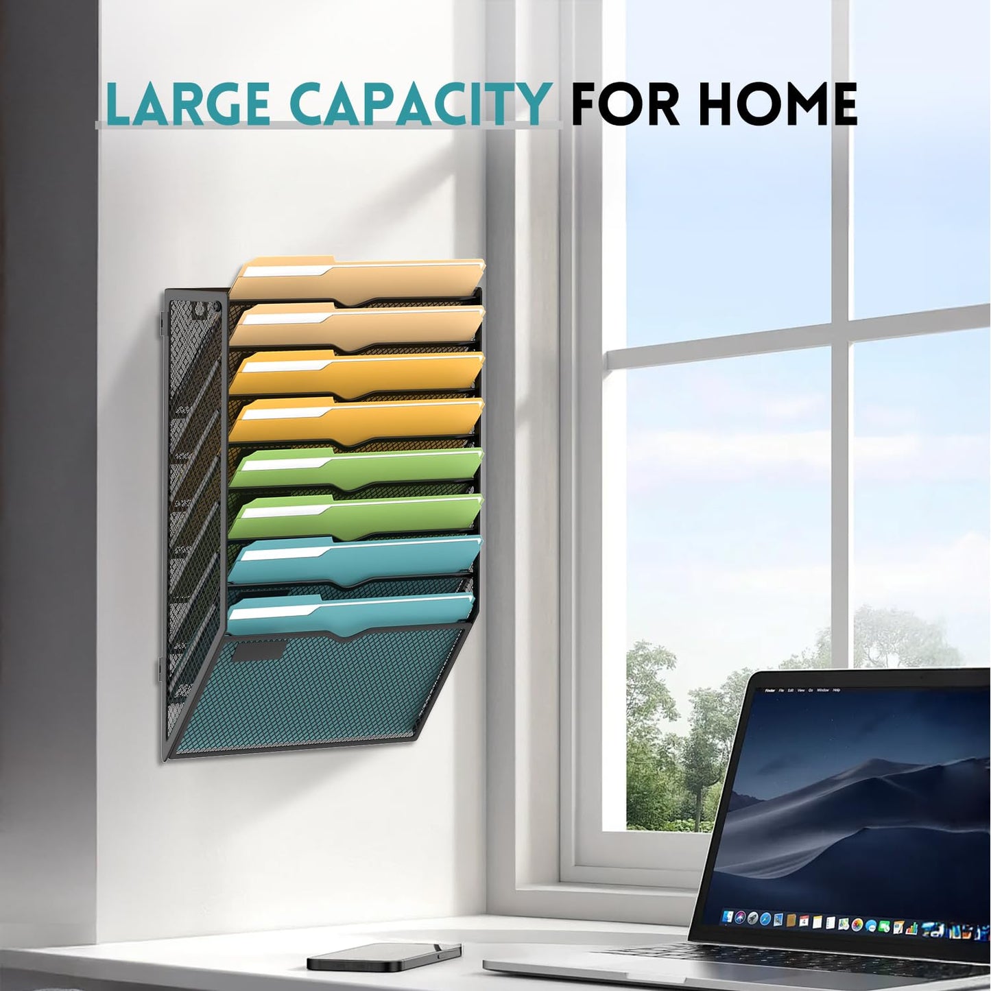 SUPEASY 8 Tier Wall File Organizer, Hanging Wall Mounted Mail Organizer with Label Slots, Metal