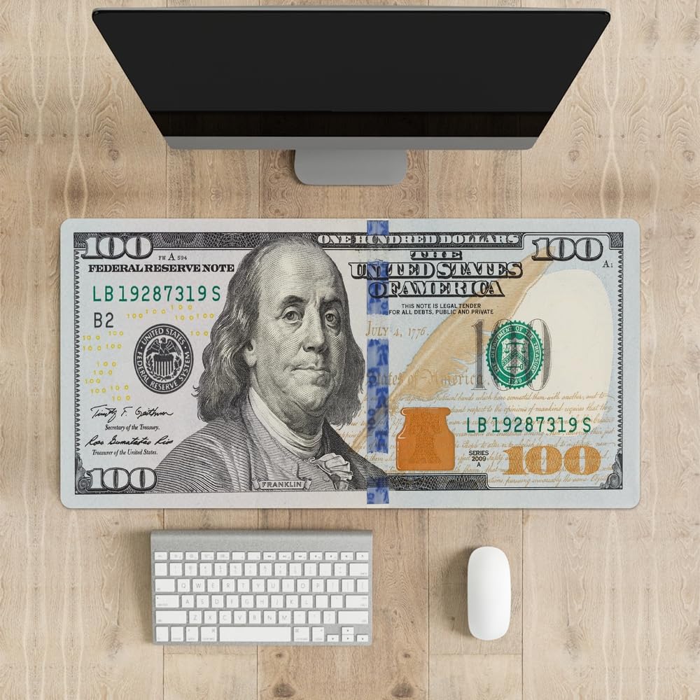 Reateforin Funny US Dollar Currency Money Gaming Mouse Pad Hundreds of 100 Dollar Bills Non-Slip