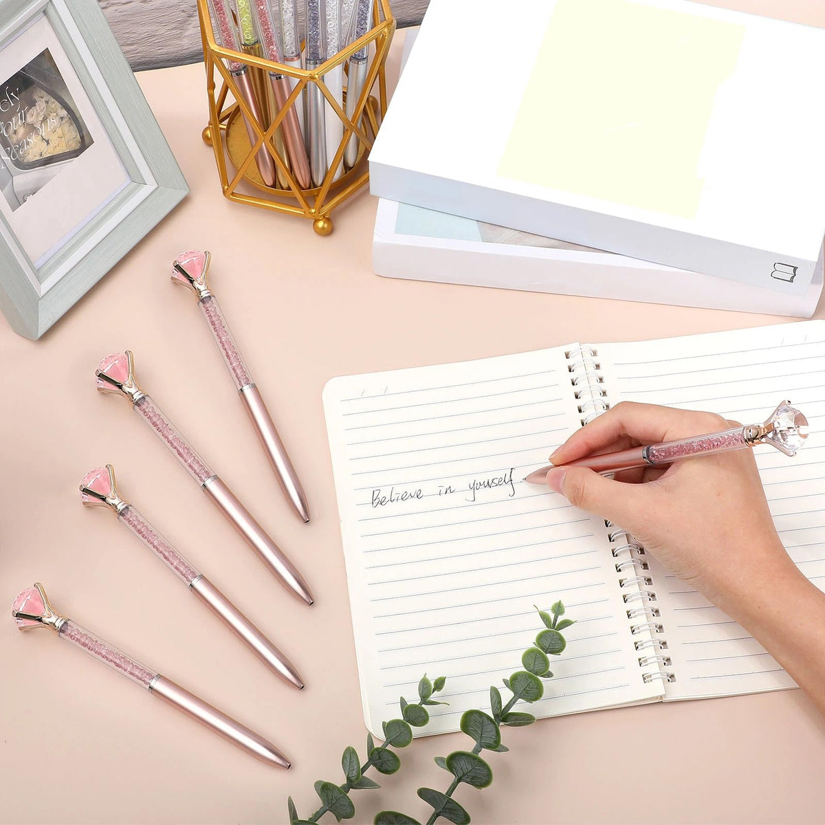 Sherr 100 Pack Crystal Diamond Pens Jewel pen Bulk, Rose Gold, Glitter