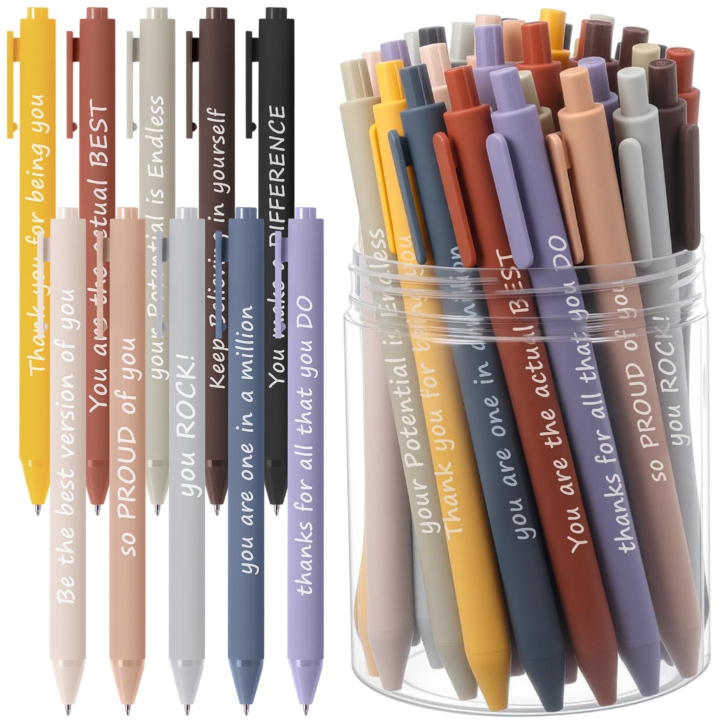 Crtiin 50 Pcs Inspirational Pens Bulk Neutral Tones, Thank Yourself