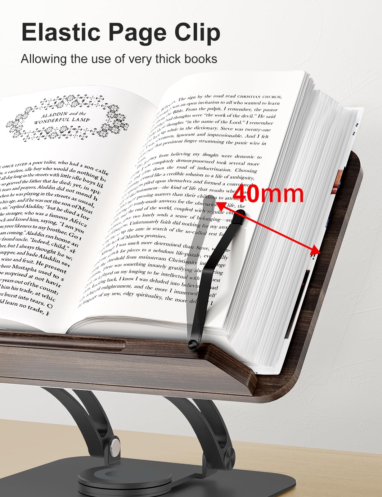 Tounee Book Stand for Reading, Adjustable Book Holder with 360° Swivel Base, Foldable Cookbook