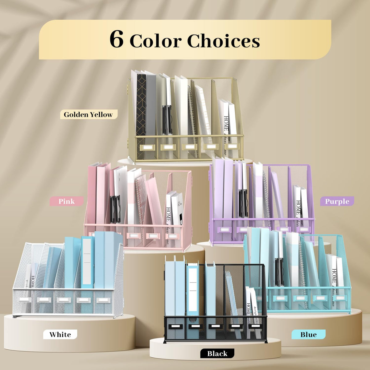 SUPEASY Desk Organizers Metal Desk Magazine File Holder with 5 Vertical Compartments Rack File