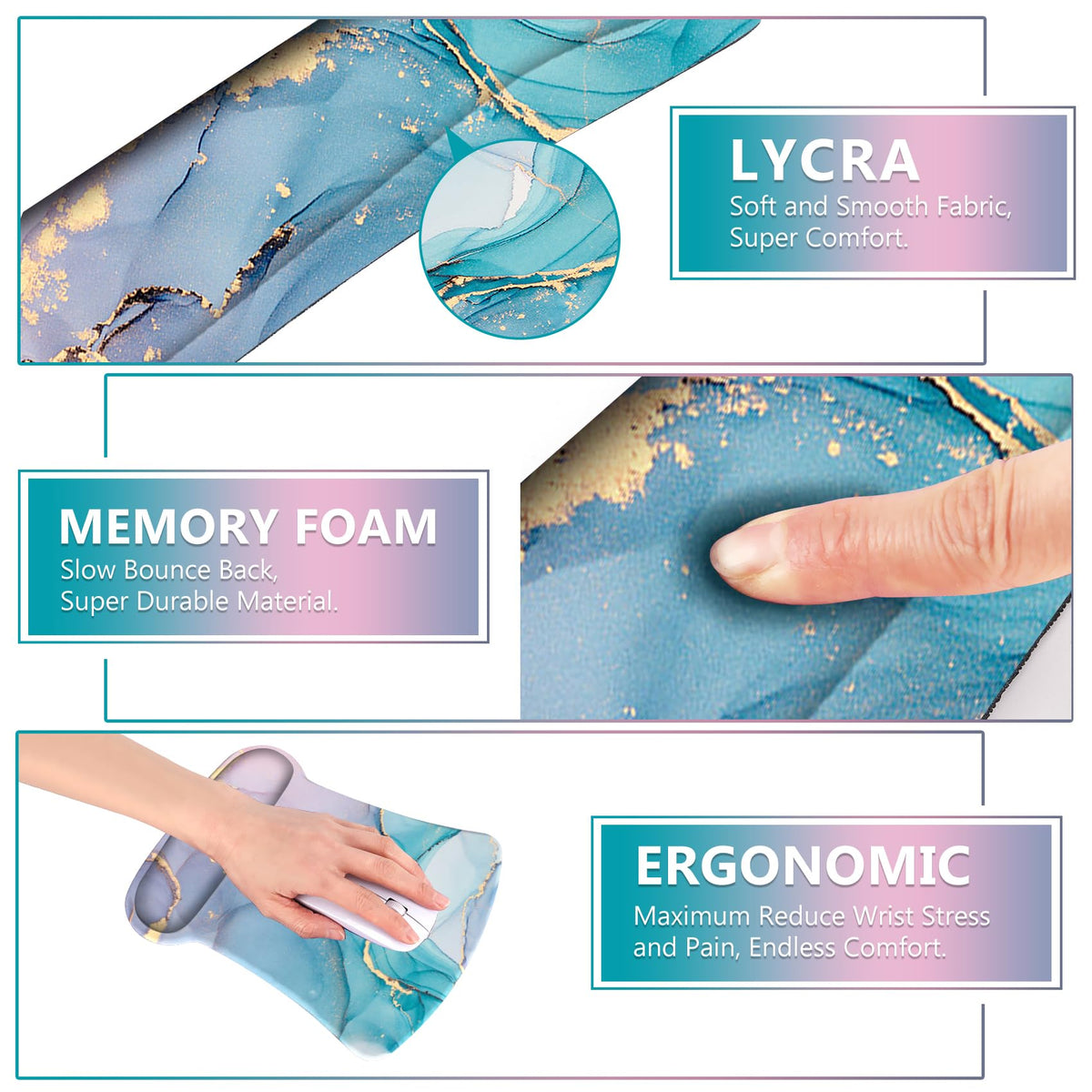 AIMSA Mouse Pad Wrist Support Set Keyboard Wrist Rest, Ergonomic Memory Foam Non-Slip Base Easy
