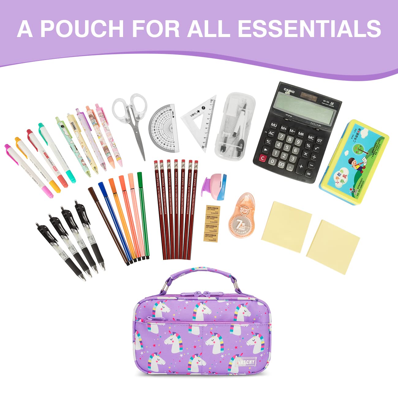 VASCHY Pencil Case for Girls, Aesthetic Kawaii Large Pencil Pouch Stationary Pencil Bag/Box for