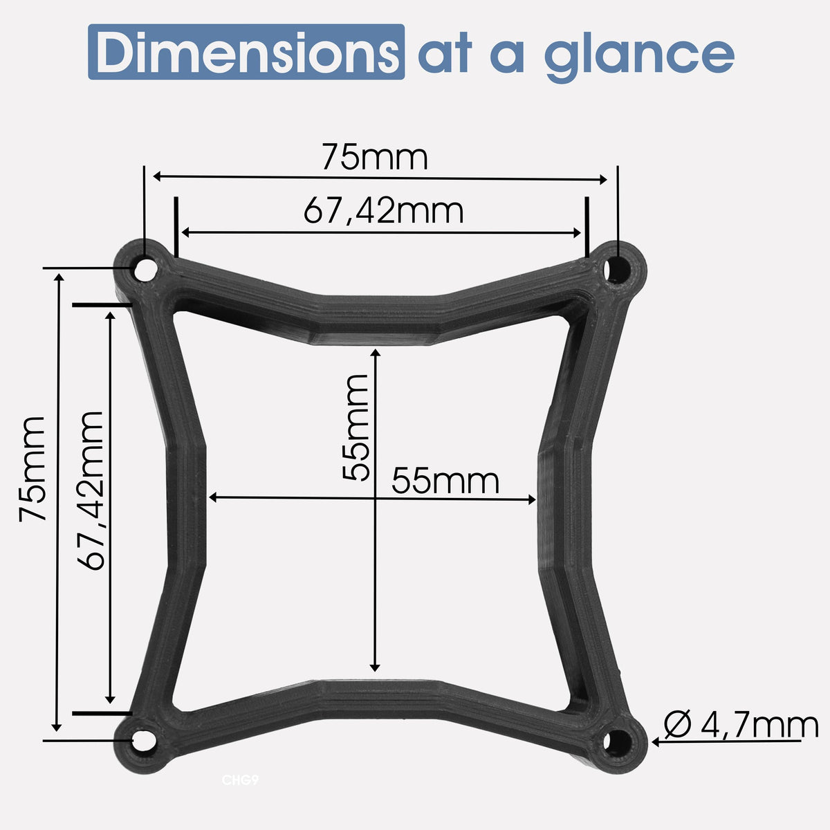 3IDEE Universal VESA Spacer - 30mm Distance - Monitor Mount Adapter 75x75 mm - Compatible with Many