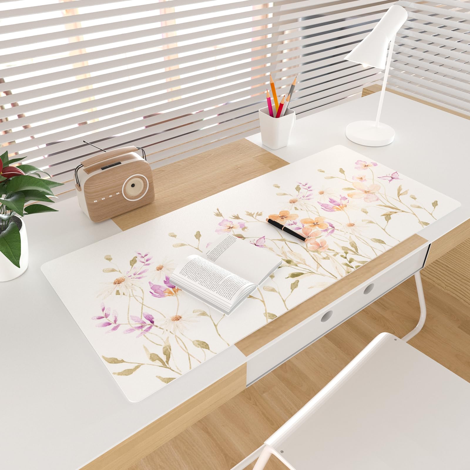 Colorful Star Floral Waterproof Office Desk Mat, 31.5" x 15.7"