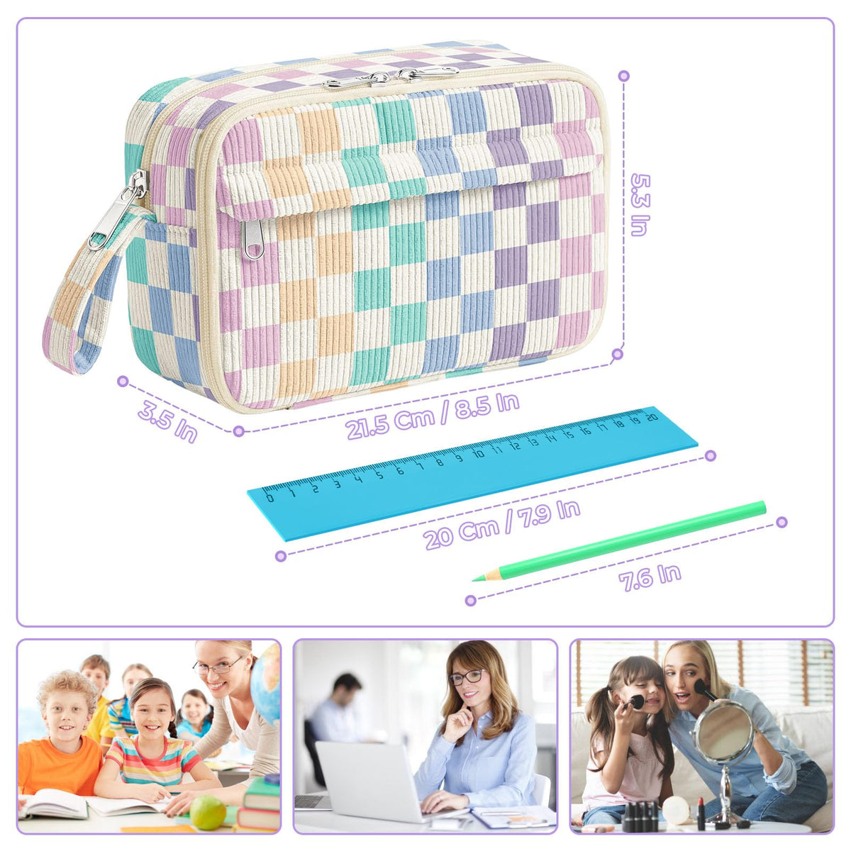 WOBAGMEN Cute Pencil Case,Large Corduroy Zippered Pencil Case Pouch, aesthetic Pencil Bag with