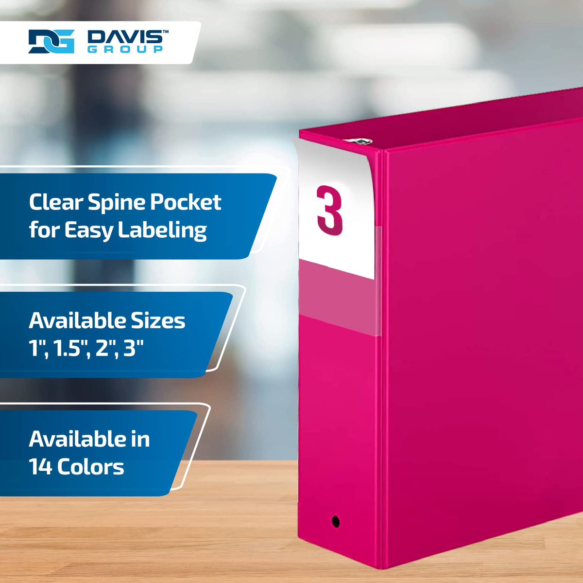 Premium Economy 3-Ring Binder, Spine Label, 3" Round Rings, Pink, 6 Pack