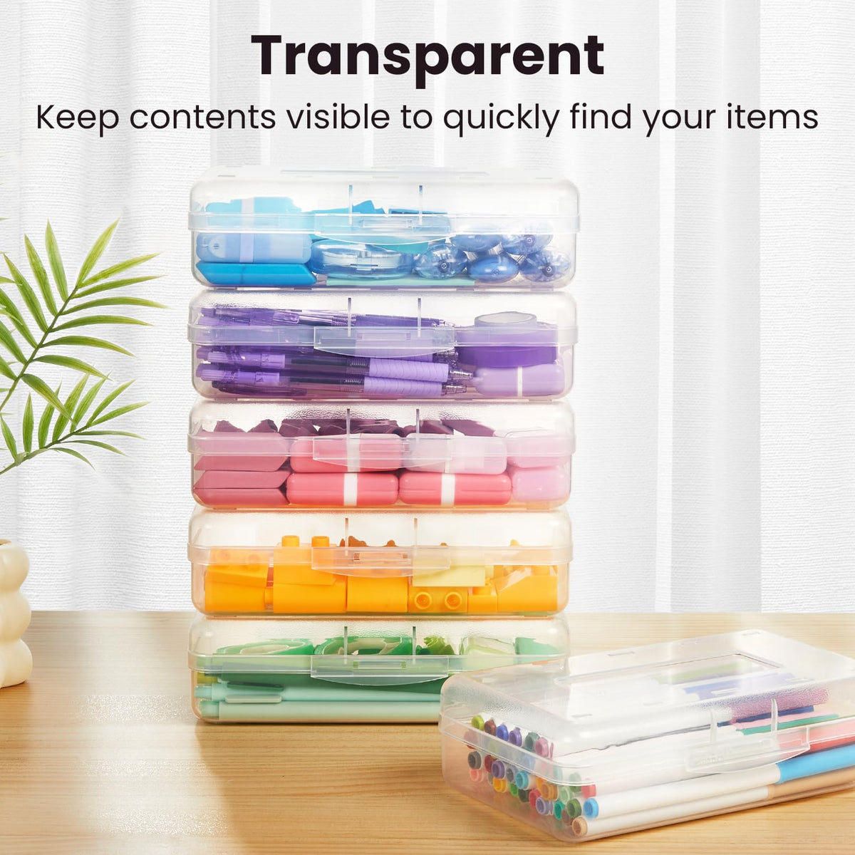 Sooez Plastic Pencil Case Box 6 Pack, Large Crayon Maker Pen Organizer