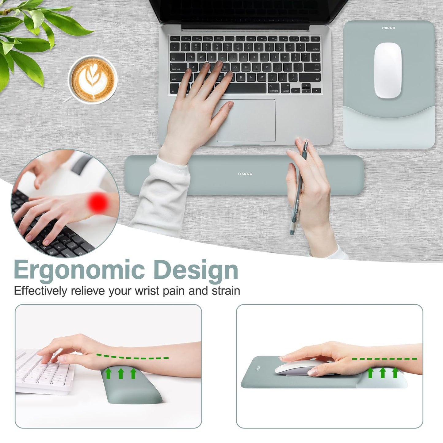MOSISO Wrist Rest Support Mouse Pad & Keyboard Set, Powder Blue
