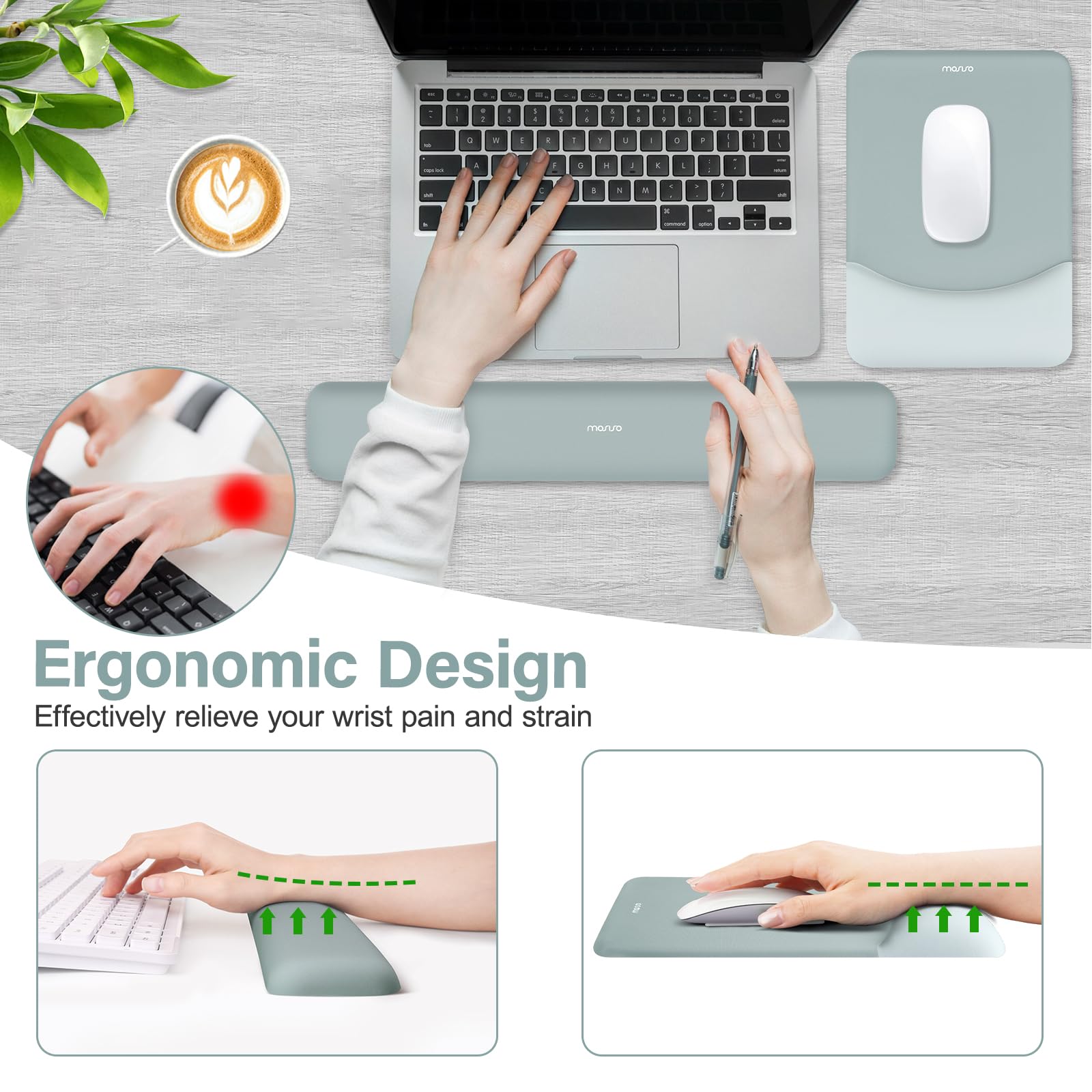 MOSISO Wrist Rest Support Mouse Pad & Keyboard Set, Powder Blue