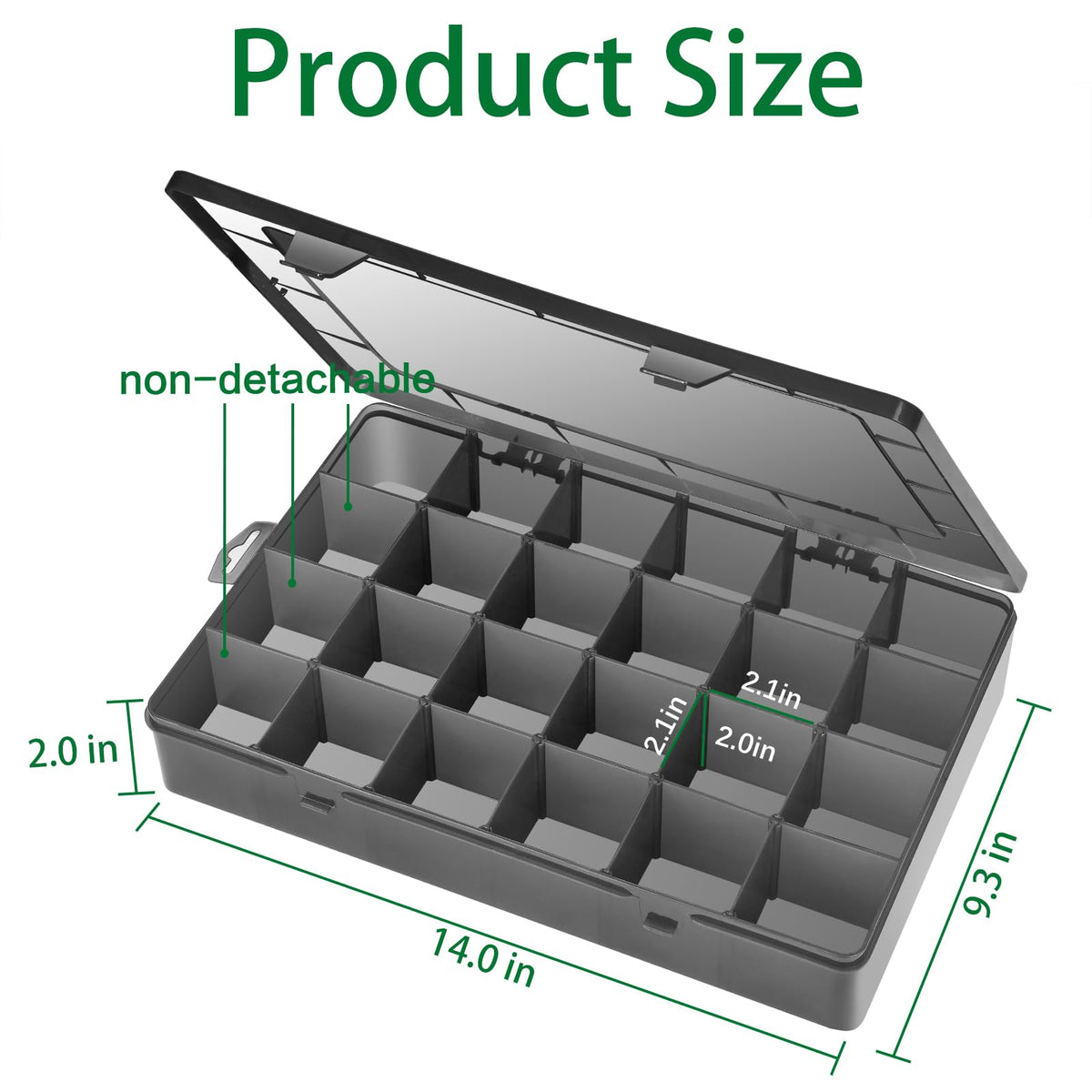 Gbivbe Large 24 Grids Plastic Organizer Box Adjustable Dividers,Clear Storage Box for Jewelry, Art