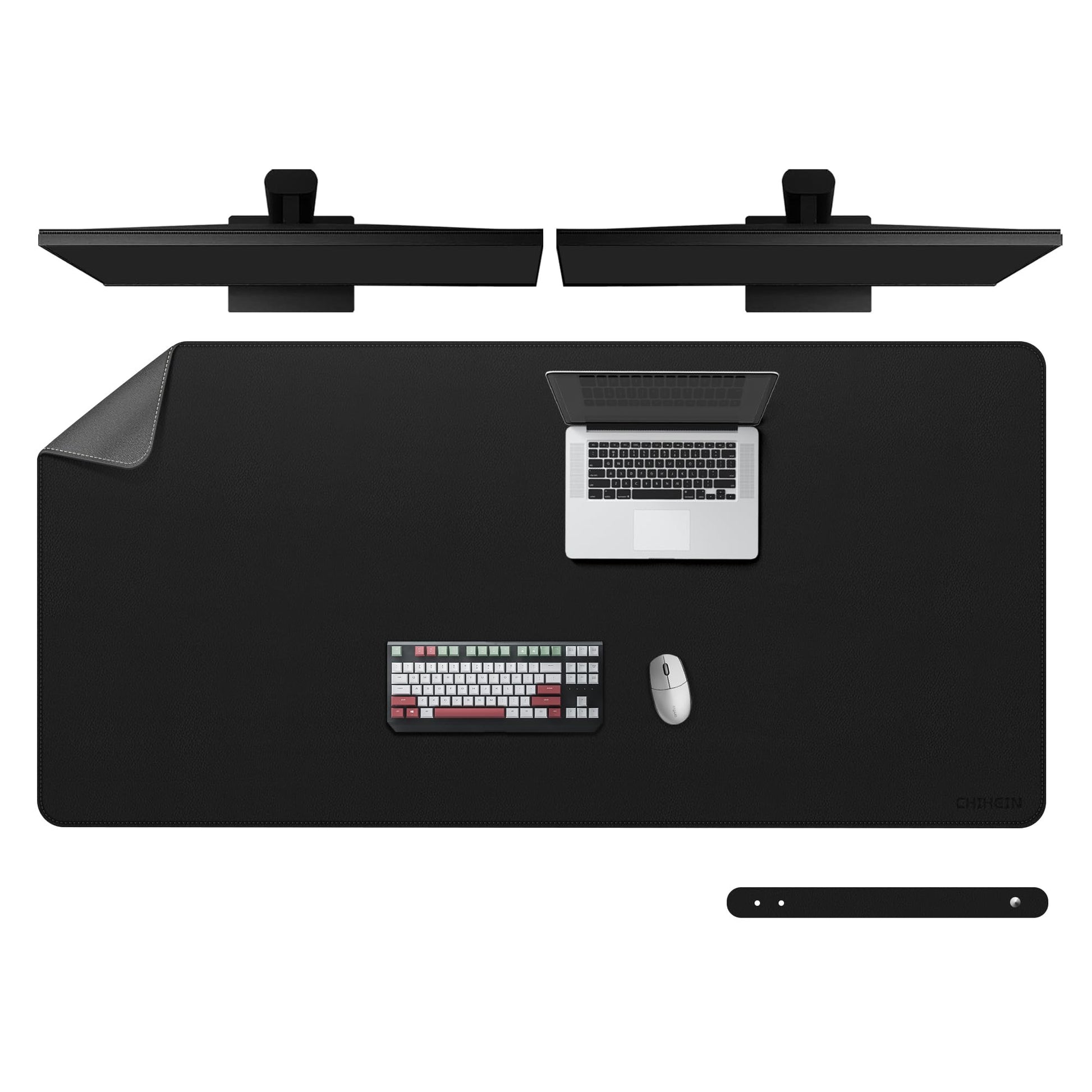 Chihein 55" x 28" 4XL PU Leather Desk Mat (Black/Gray), Huge Mouse Pad, Double-Sided Use Desk