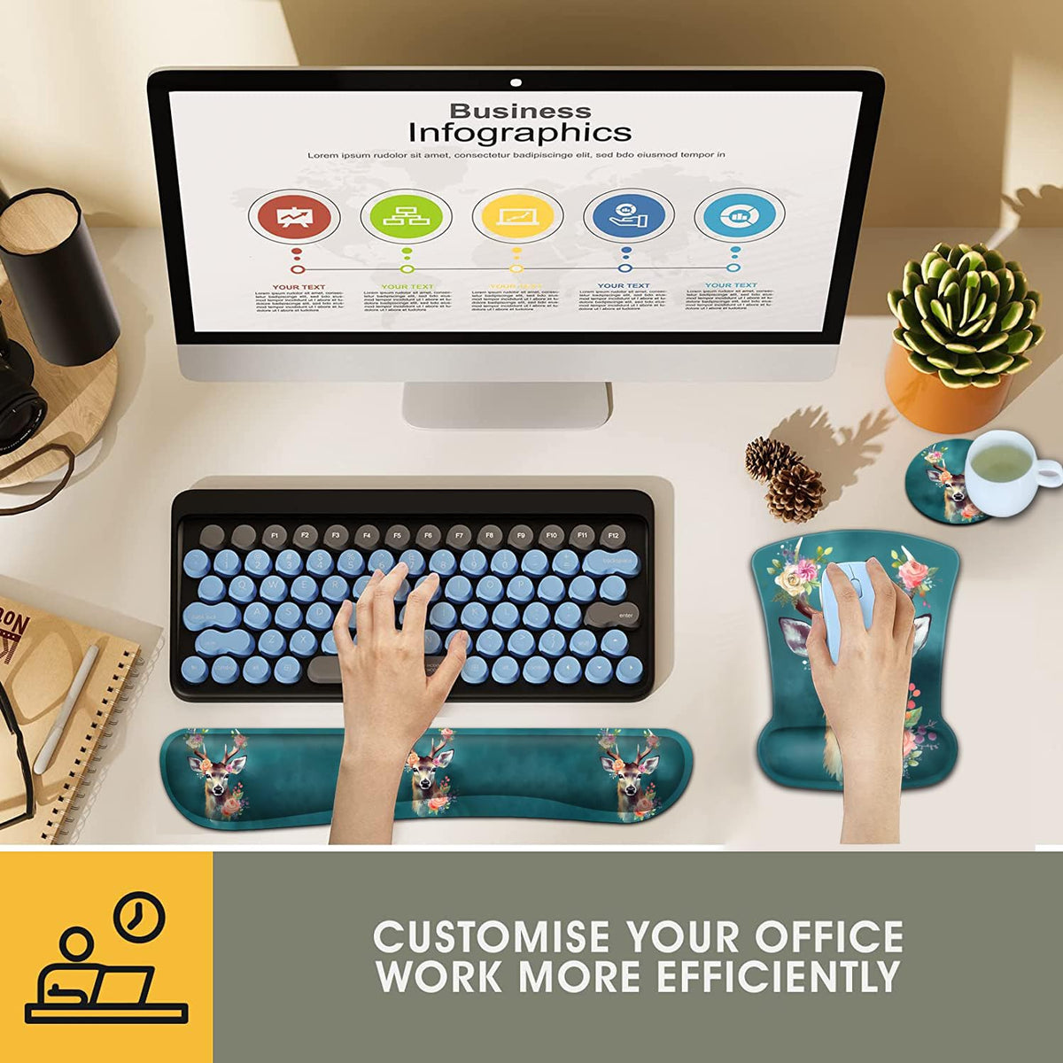 Keyboard Wrist Rest and Mouse Pad Wrist Support Set, Ergonomic Gel Mouse Pad Wrist Rest with