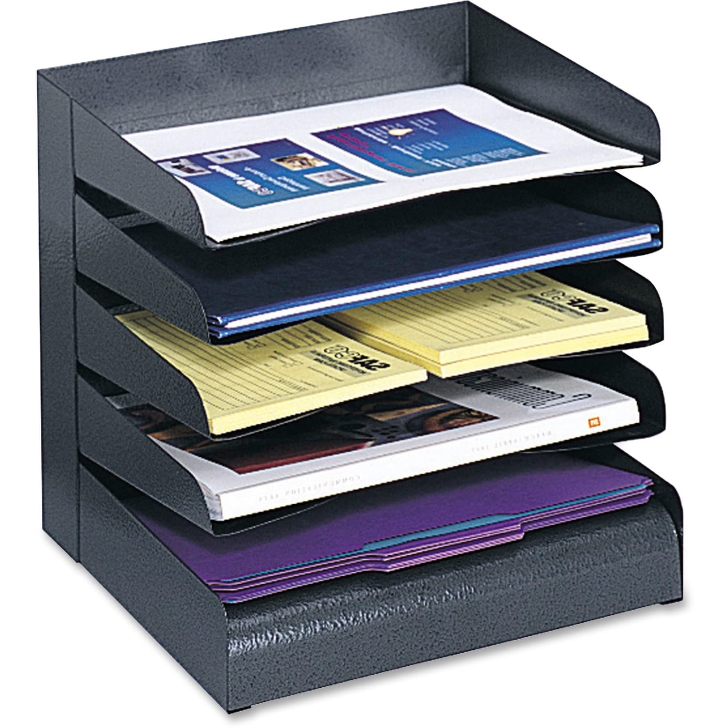 Safco 3127BL Steel Desk Organizer Tray Sorter with 5 Shelves, Black