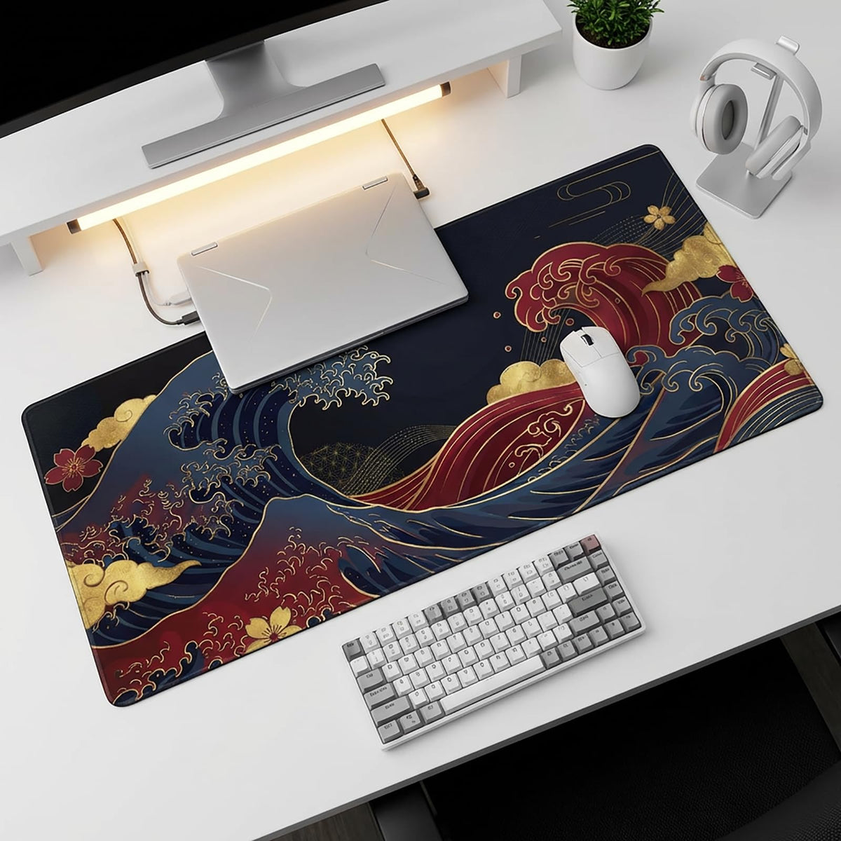 Japanese Great Wave Mouse Pad XL-Extended Gaming Desk Mat (31.5 x 15.7 in)