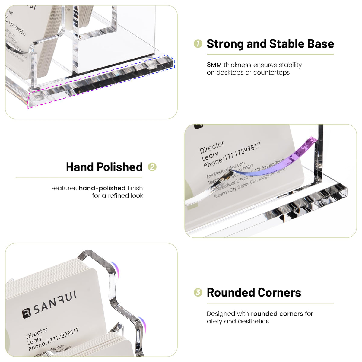 SANRUI Clear Acrylic Desk Business Card Holder, 6 Horizontal Slots