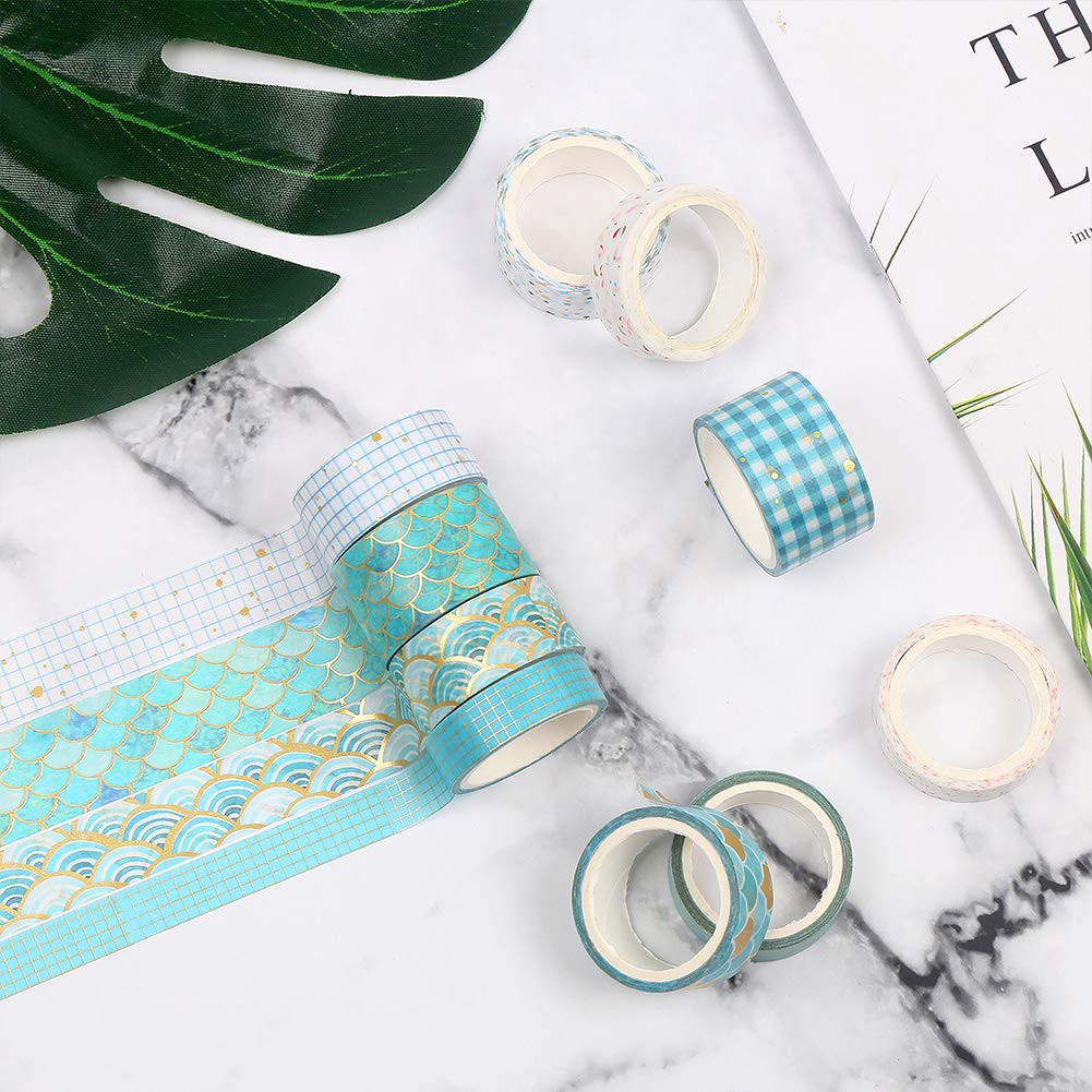 CCINEE 10 Rolls Washi Tape Set,Gold Foil Decorative Masking Tapes for Bullet Journal Planner