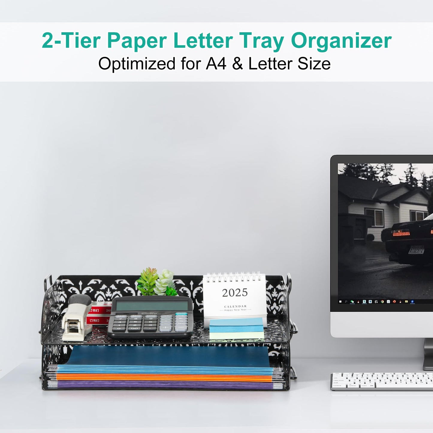 EasyPAG Paper Organizer for Desk 2 Tier Stackable Paper Tray for A4 Legal Size Folders Metal File