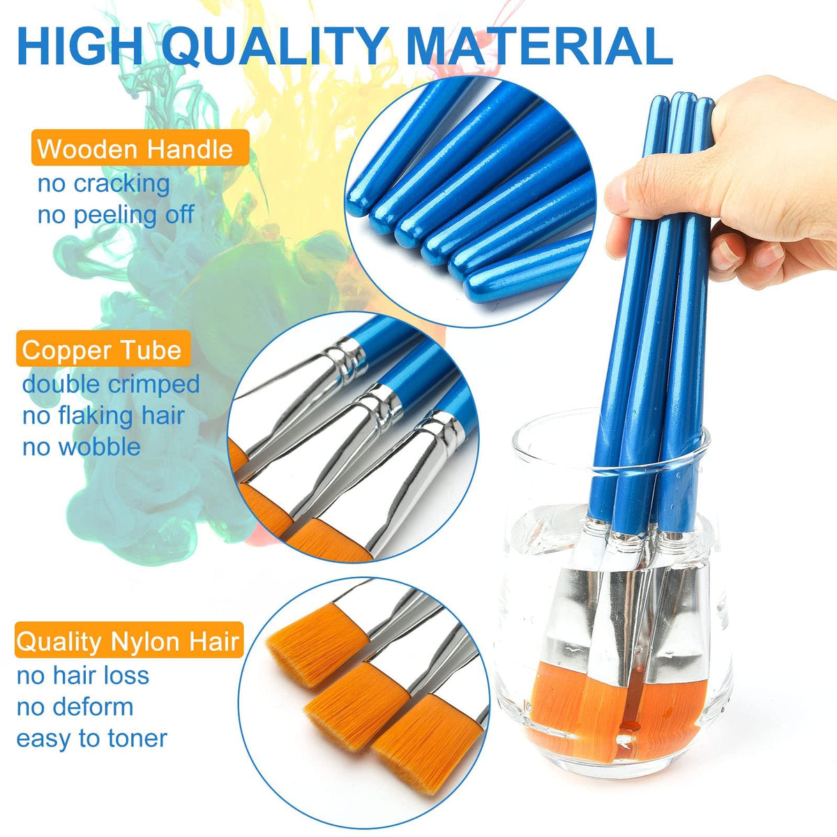 GACDR 1 Inch Flat Paint Brushes, 32 Bulk Acrylic Brushes for Watercolor