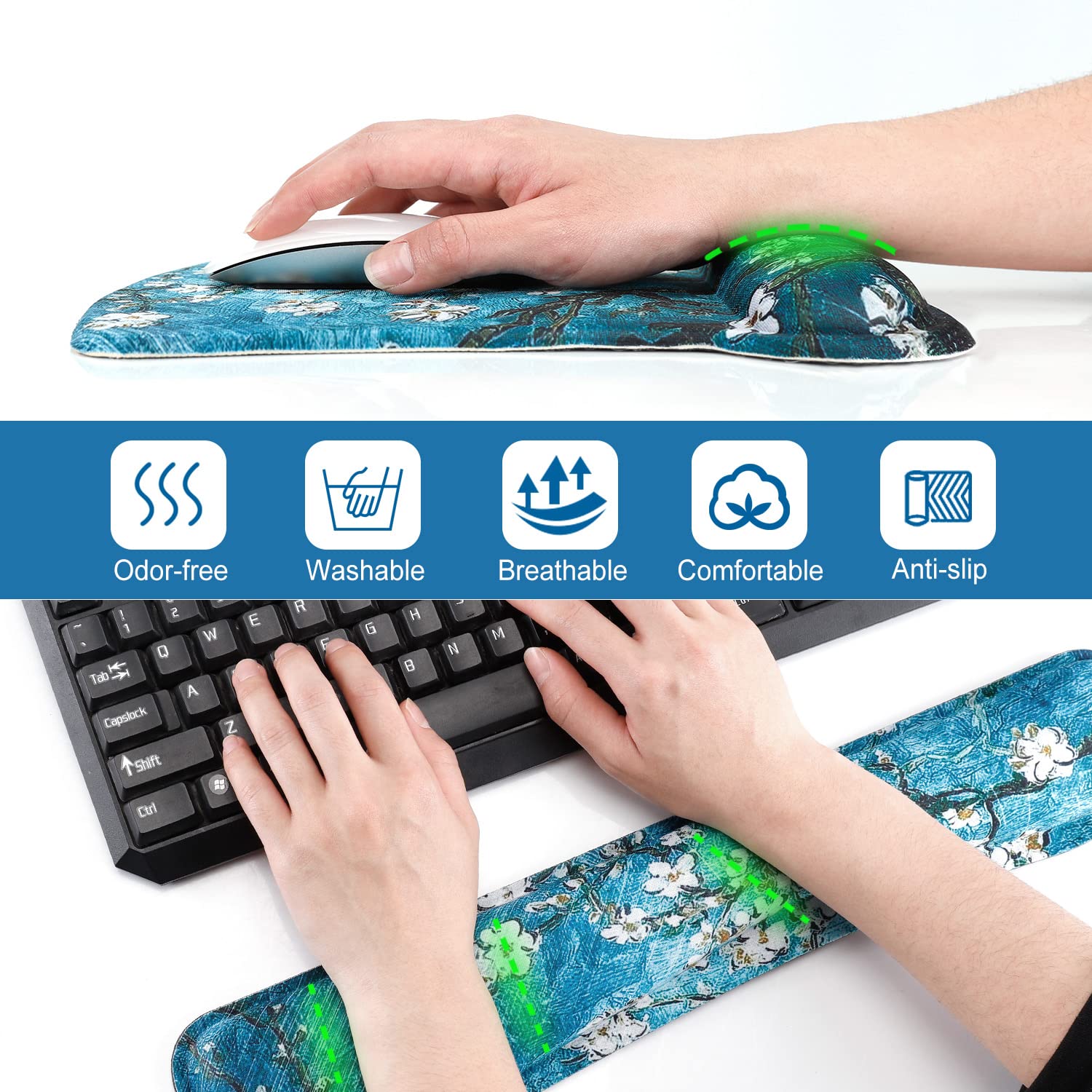 ToLuLu Keyboard Wrist Rest Pad Ergonomic Mouse Pad Set, Gel Mousepad for PC