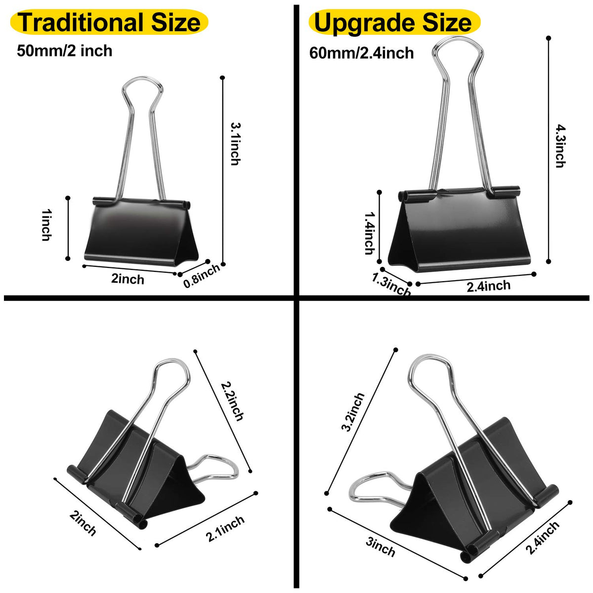 Ufmarine Extra Large Binder Clips 2.4 Inch Length, Jumbo Binder Clips for Office (8 Pcs)