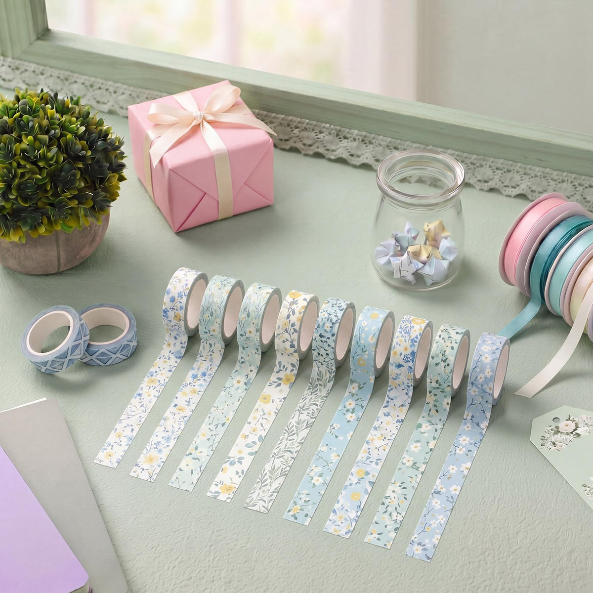 YooNotee 12 Rolls Floral Washi Tape Set,Blue,Wildflower