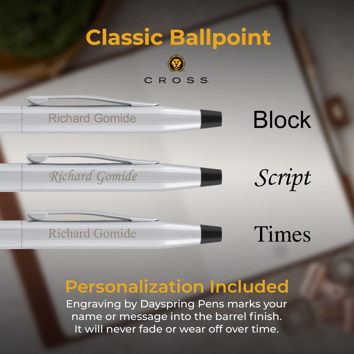 Cross Classic Century Personalized Slim Ballpoint Pen in Chrome Finish
