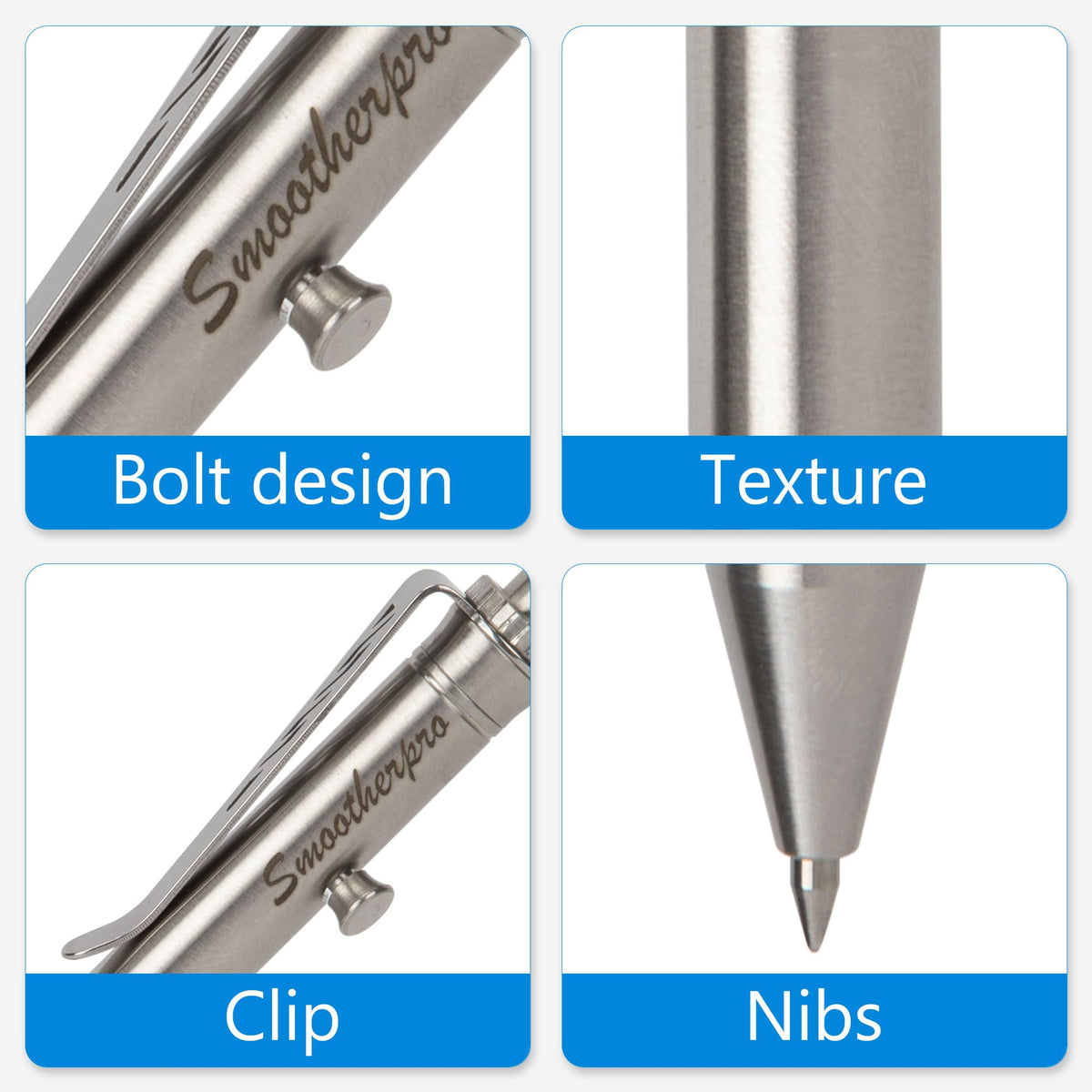 SMOOTHERPRO Stainless Steel Bolt Action Pen Compatible with Pilot G2 Refill