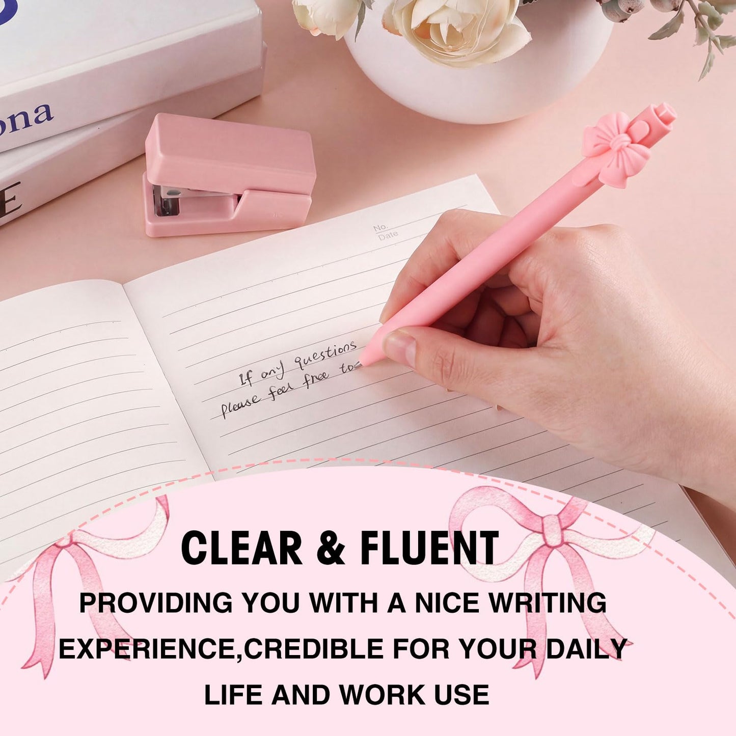 Fulmoon 50 Pcs Cute Pens Retractable 1.0mm, Light Pink Bow