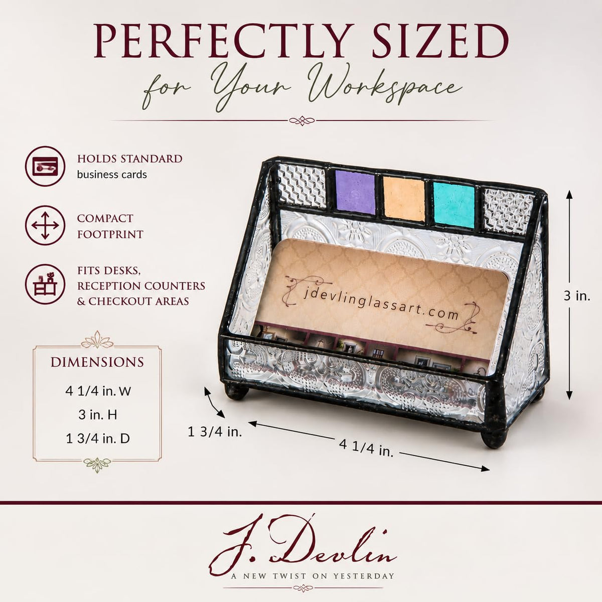 J Devlin Stained Glass Business Card Holder Colorful Desk Organizer