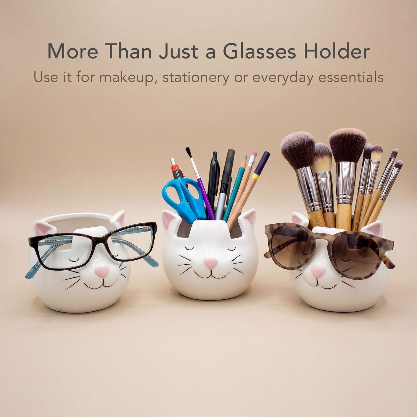 Luvberries White Cat Eyewear Holder, Multi-Purpose Accessories for Makeup and Stationery, Compact