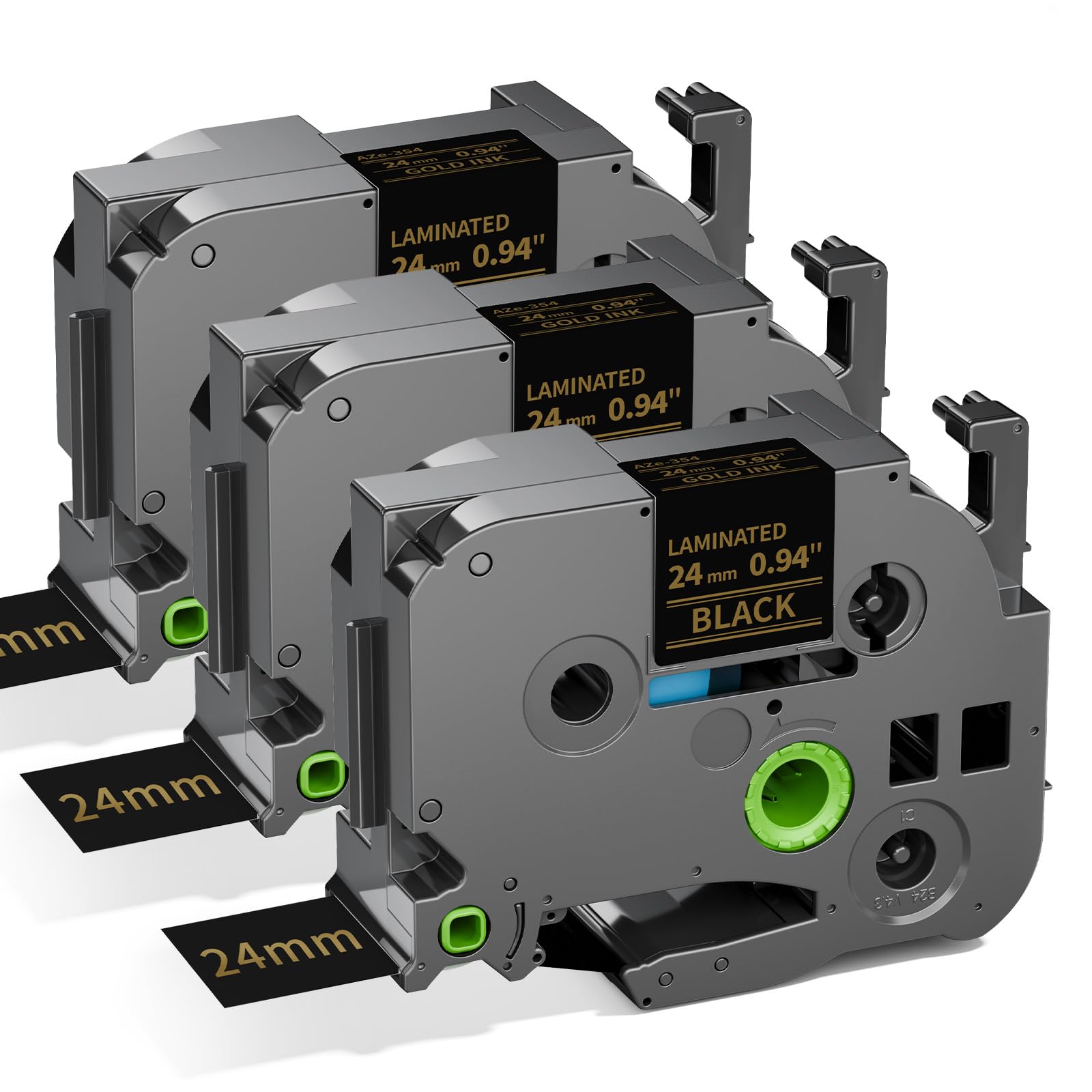 24mm 0.94" Label Tape Compatible with Brother P-Touch TZe-354 Gold on Black