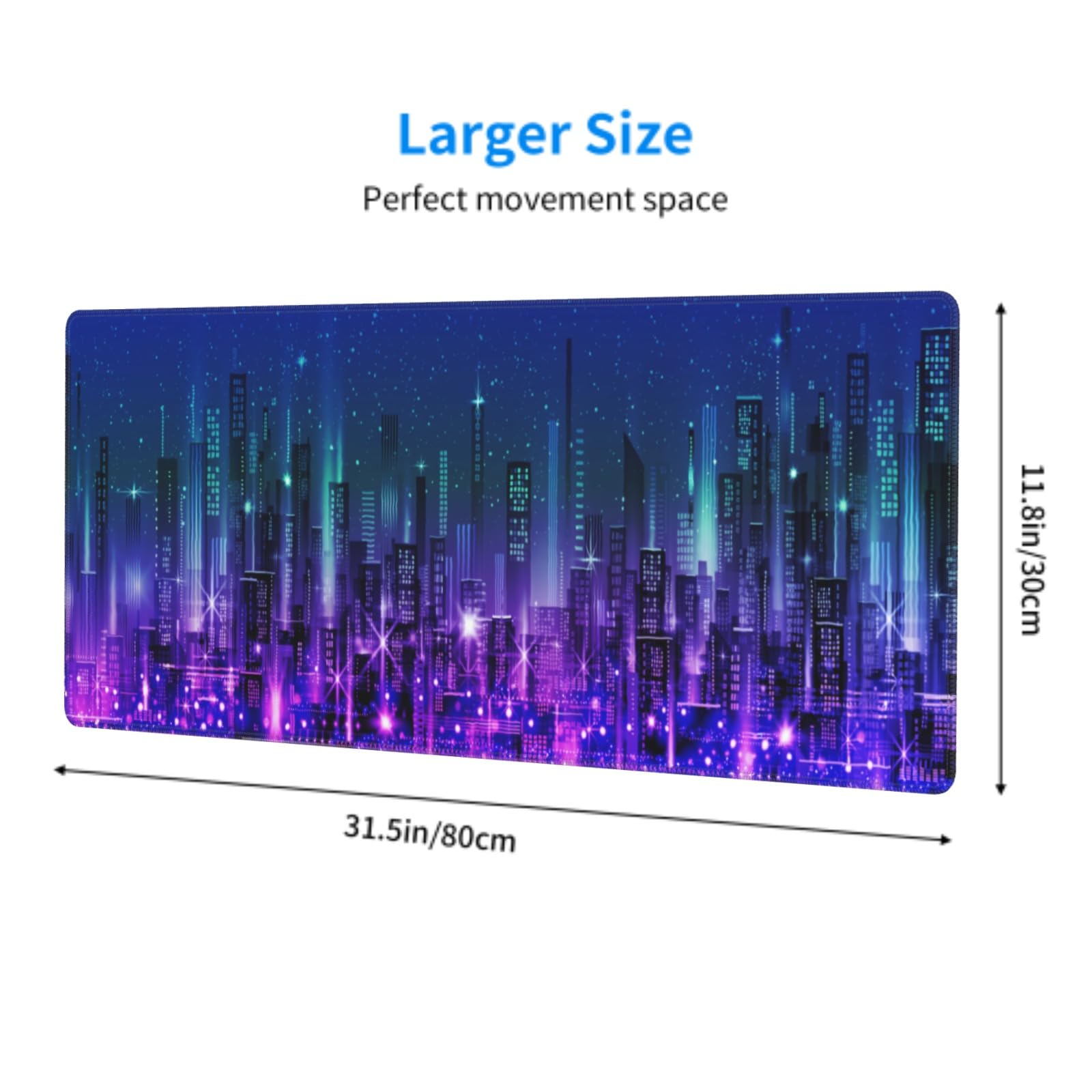 Purple Blue Gaming Mouse Pad 31.5 X 11.8 Inch XL Futuristic Cool Vaporwave City Print Big Mousepad