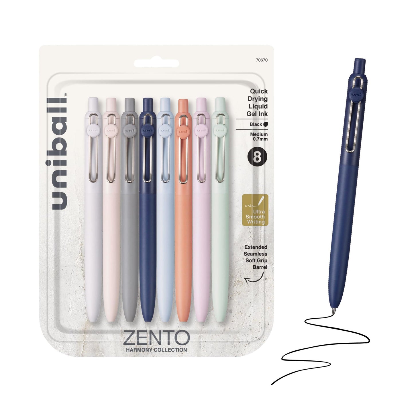 uniball™ Zento Gel Pens, Black Ink, 0.7mm Medium Point, 8 Count