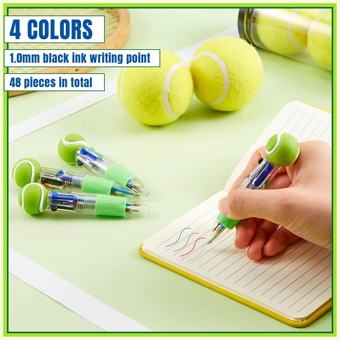 Kosiz 48 Pack Tennis Party Favors Multicolor 4 in 1 0.5mm Ballpoint Pen