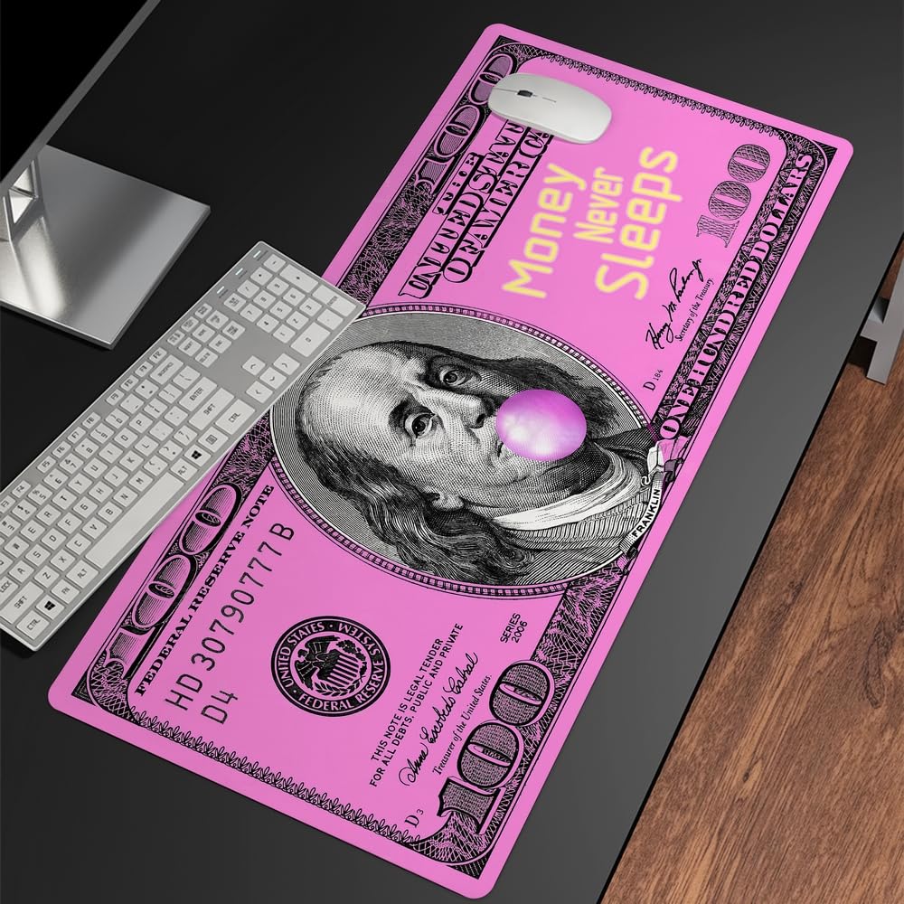 Reateforin Pink 100 Dollar Bills Money Gaming Mouse Pad Hundreds of US Dollar Currency Non-Slip