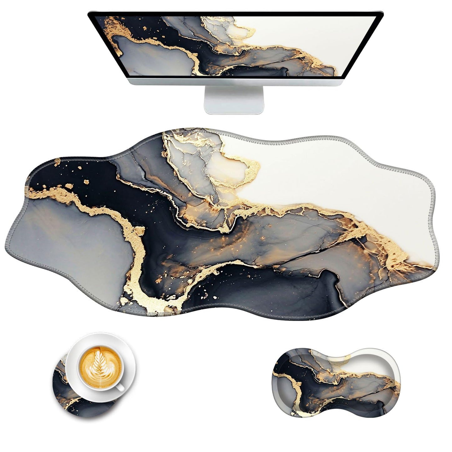 CICPLKSE Mouse Pad with Wrist Support + Desk Mat + Coaster 3 in 1 Set, XXL Large Gaming Mousepad