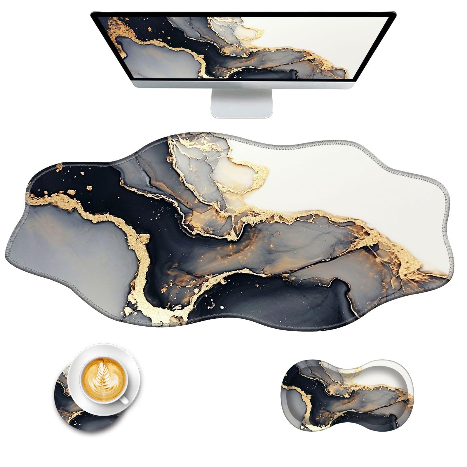 CICPLKSE Mouse Pad with Wrist Support + Desk Mat + Coaster 3 in 1 Set, XXL Large Gaming Mousepad