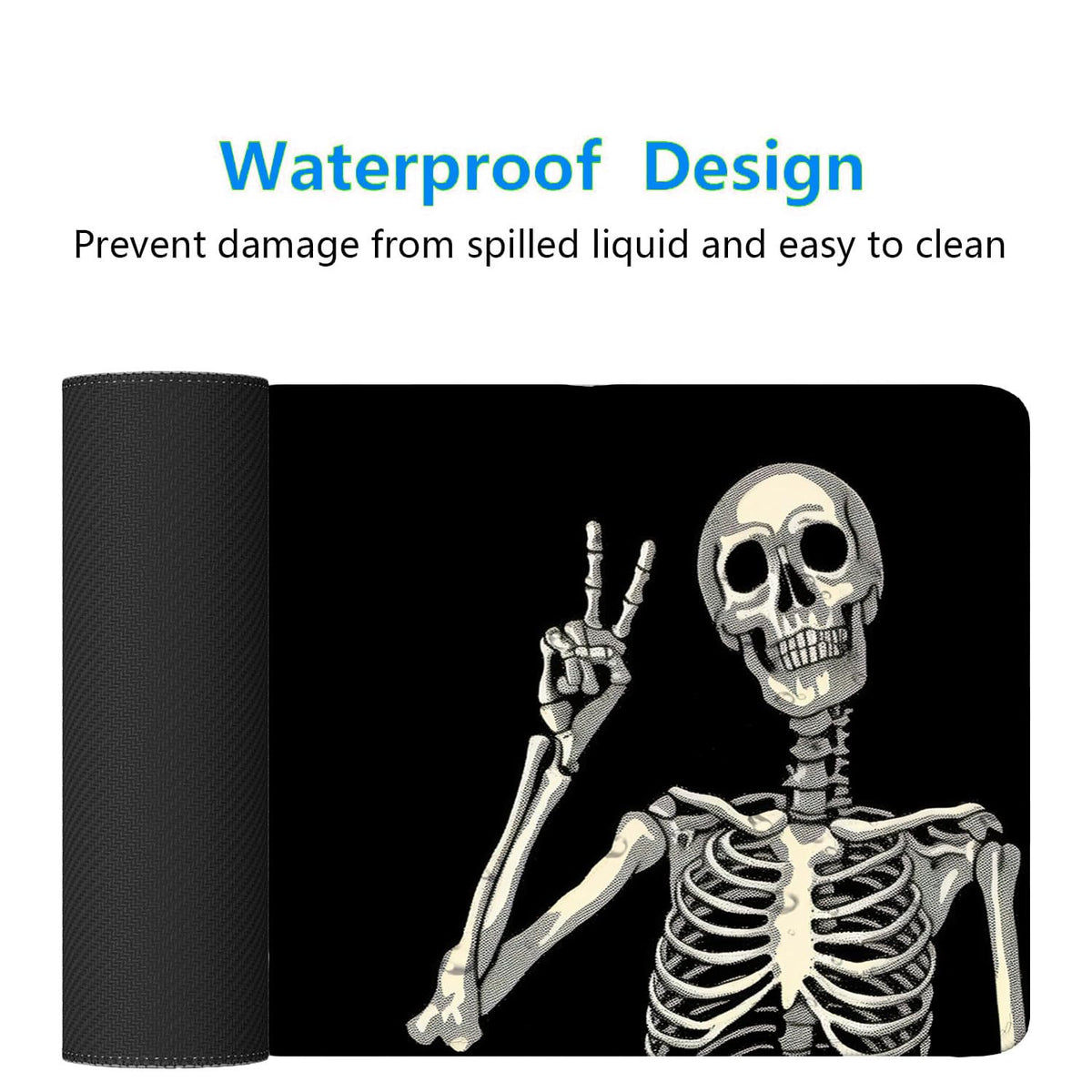 Skull Skeleton Desk Pad Mouse Pad Funny Black Halloween Mousepad XL Large Gaming Mouse Pad Laptop