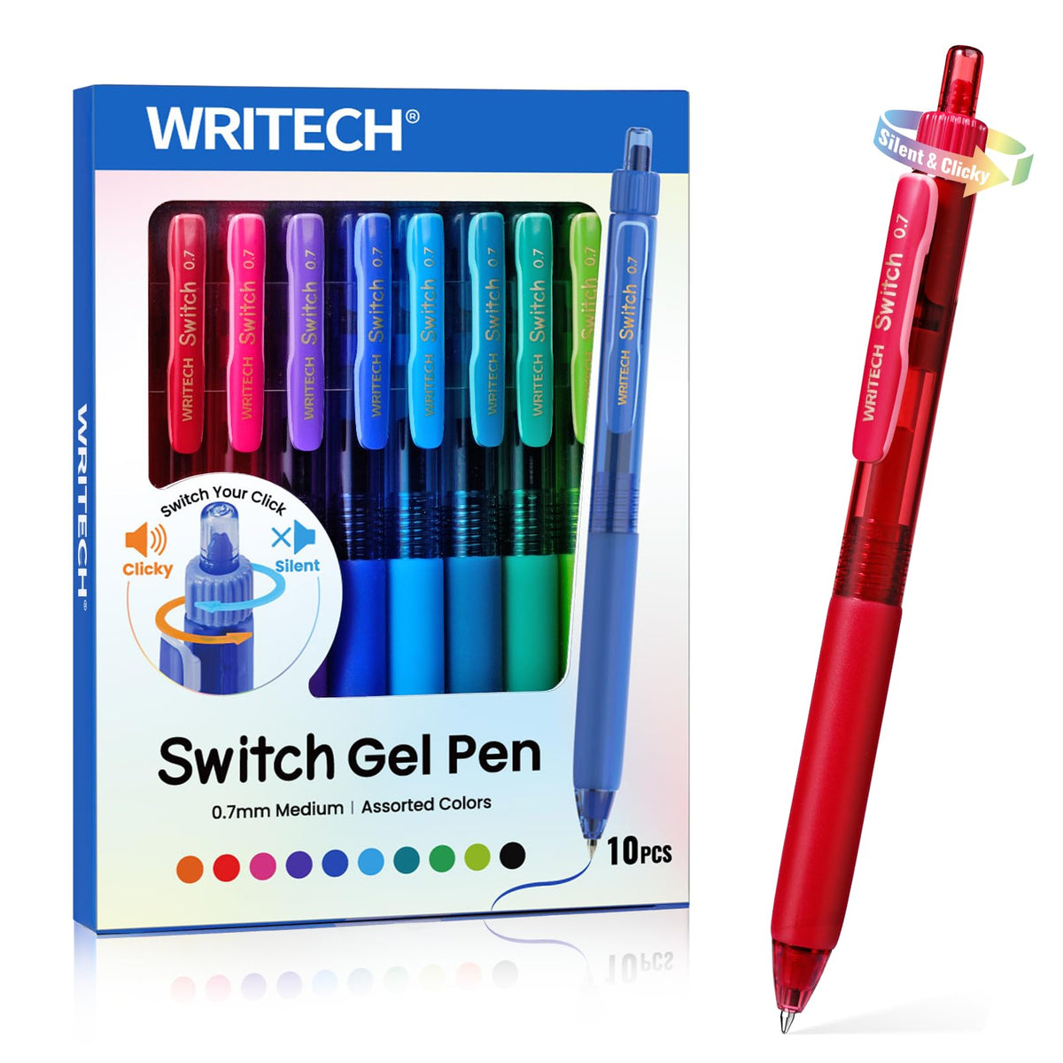 WRITECH Colored Gel Pens 0.7mm: Switch Silent Click Mode for Quiet or Click Feedback Smooth Writing
