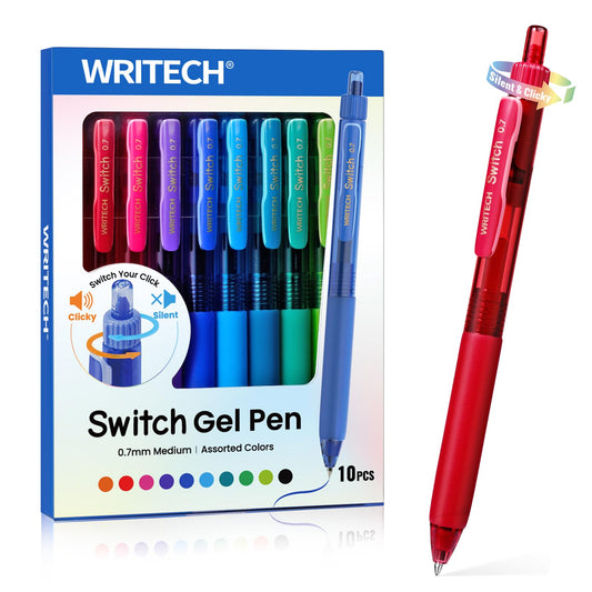 WRITECH Colored Gel Pens 0.7mm: Switch Silent Click Mode for Quiet or Click Feedback Smooth Writing