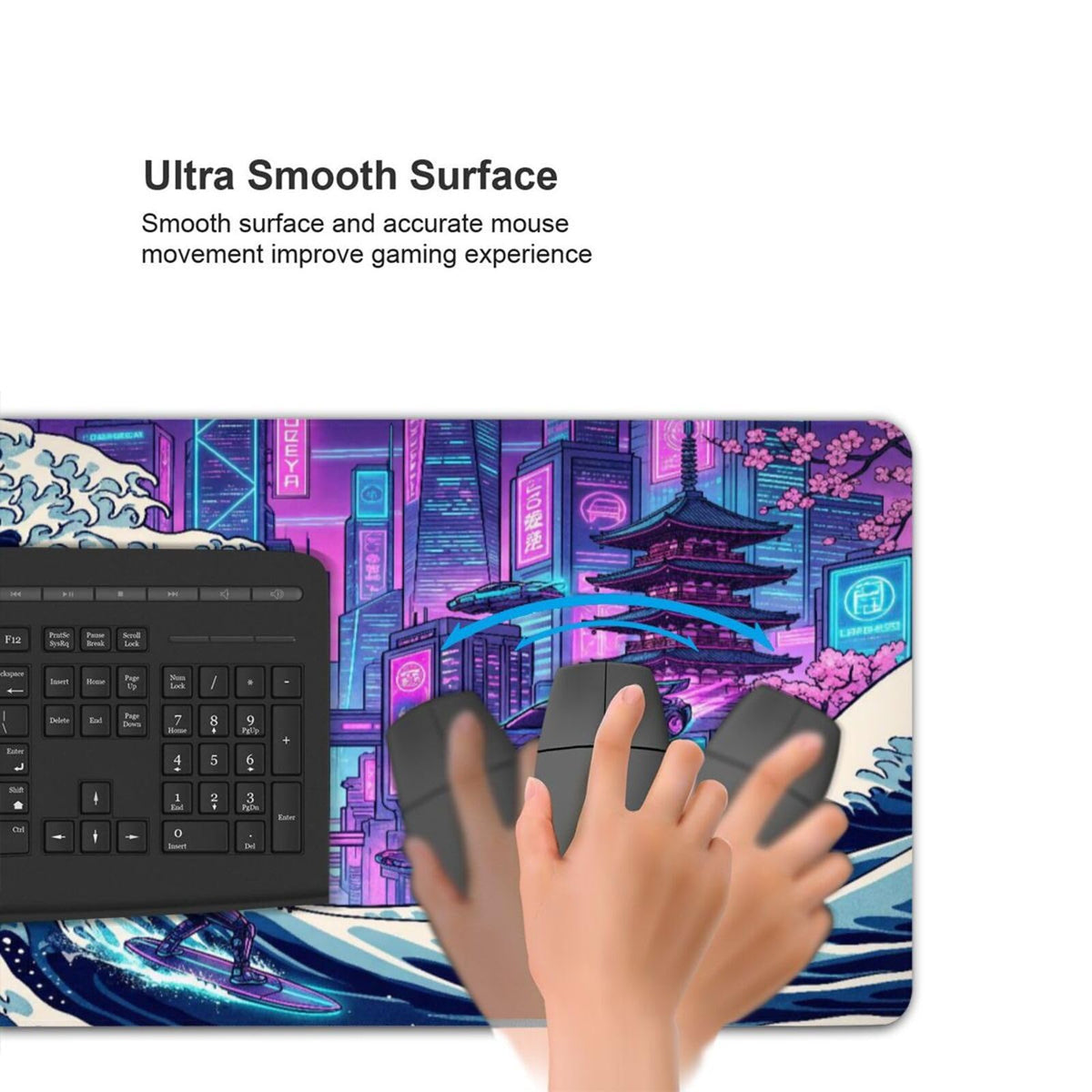 XXL Gaming Mouse Pad 31.5x15.7 Inch,Cyberpunk Neon Japanese Wave Desk Mat