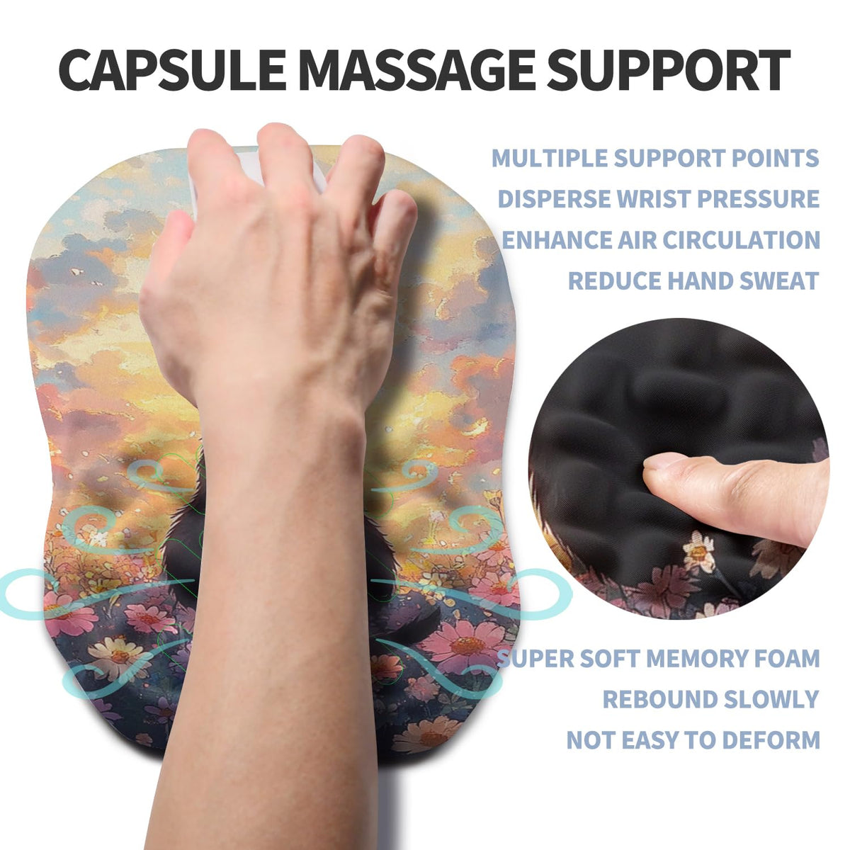 Gleamtide Ergonomic Raised Mouse Pad Wrist Support with Bilateral Slope Memory Foam Mousepad for