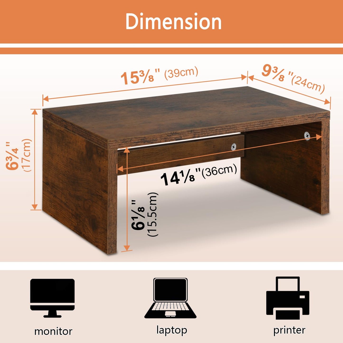 TEAMIX 6.7 inch Tall Monitor Stand Riser, Wood Shelf Riser, Desk Organizer