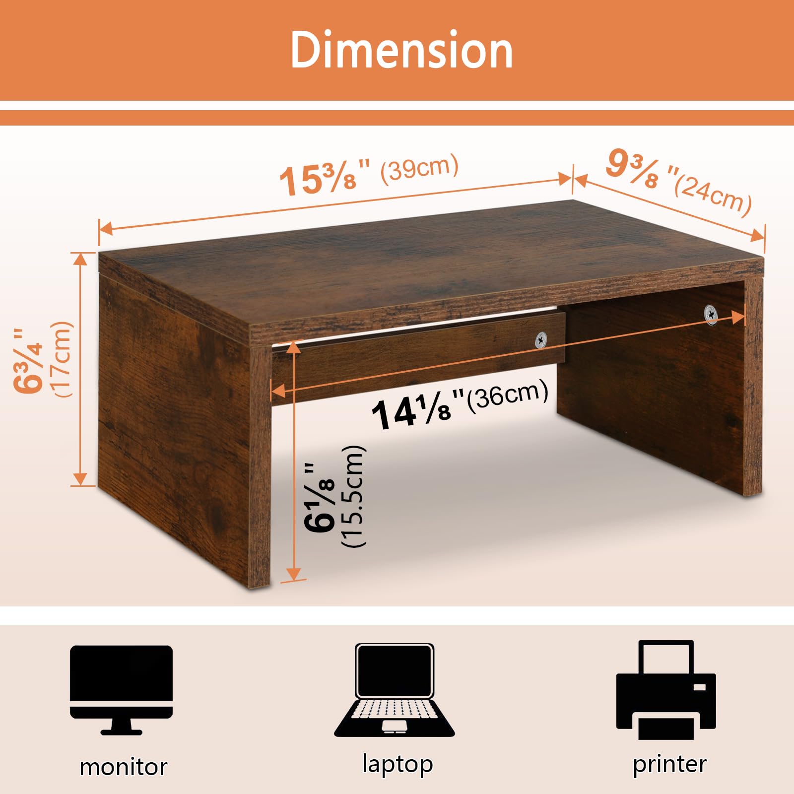 TEAMIX 6.7 inch Tall Monitor Stand Riser, Wood Shelf Riser, Desk Organizer