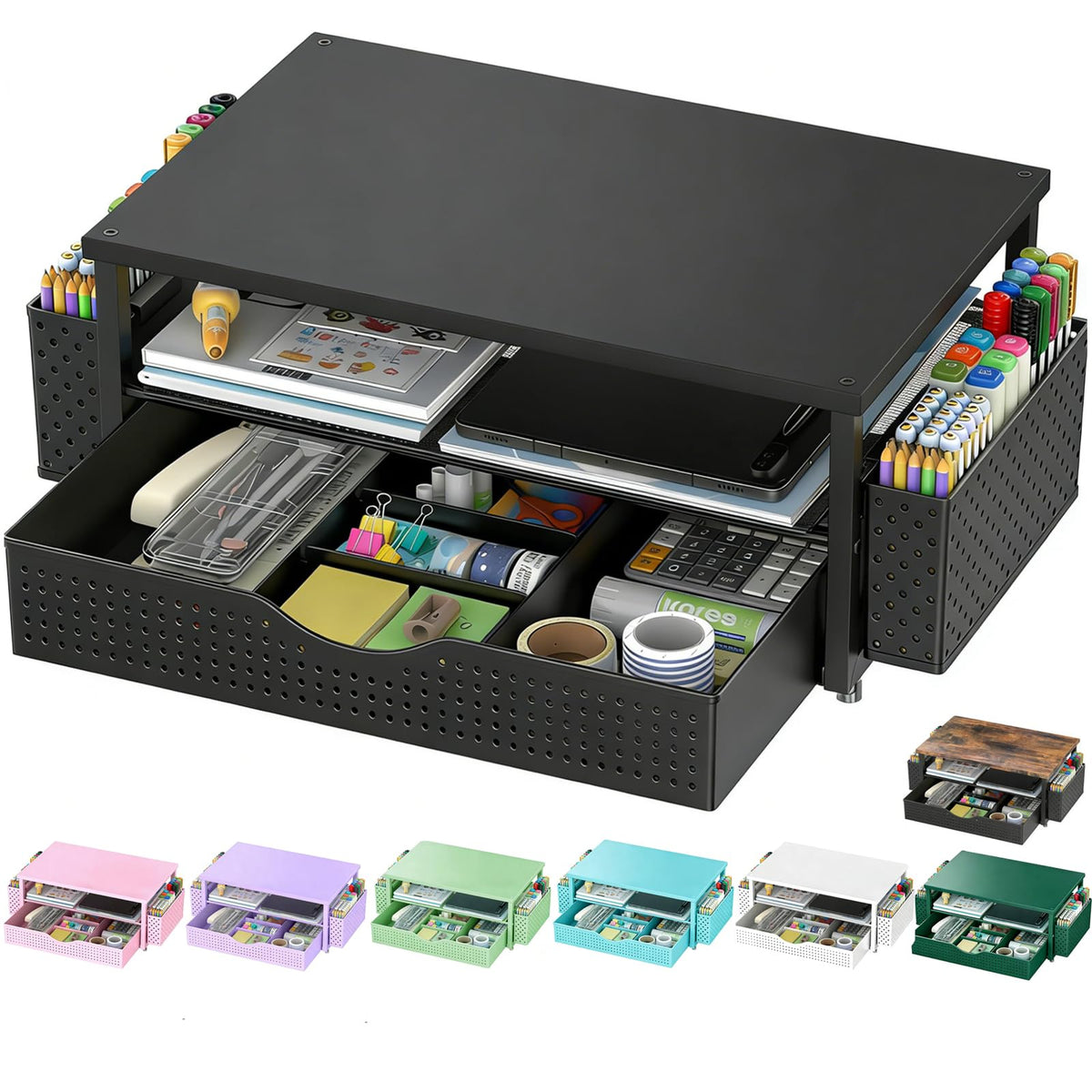 Spacrea Desk Organizers and Accessories, Printer Stand with Storage, Black