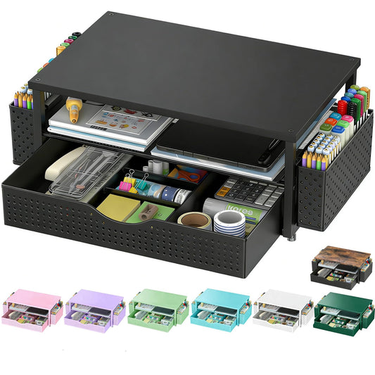 Spacrea Desk Organizers and Accessories, Printer Stand with Storage, Black