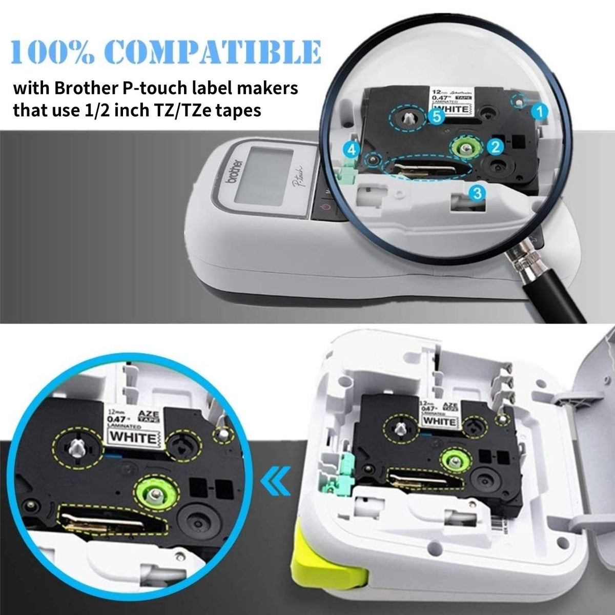 Compatible Label Tape for Brother P Touch TZe 12mm 0.47 Inch, 8-Pack